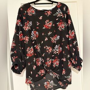 Gibson Black and Red Floral Blouse
